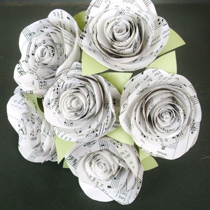 The Stephanie Jr hymnal sheet music bouquet with 3 spiral cabbage roses and leaves image 3