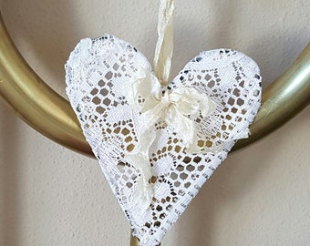 4" lace heart hanging accent county farmhouse decor Valentines day wedding memento romantic recycled