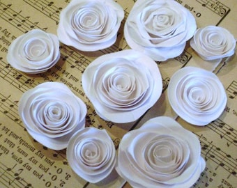 set of 9 white spiral roses paper flowers