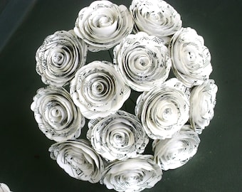 12 one dozen 2" size music hymnal book page paper spiral rose bouquet for weddings centerpieces music teacher bride bridesmaid alterative