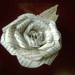 Jane Austen Pride and Prejudice vintage book paper flower rose with leaf on stem or any other of Jane Austen's books image 1