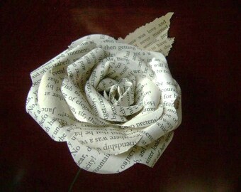 Jane Austen Pride and Prejudice vintage book paper  flower rose with leaf on stem or any other of Jane Austen's books