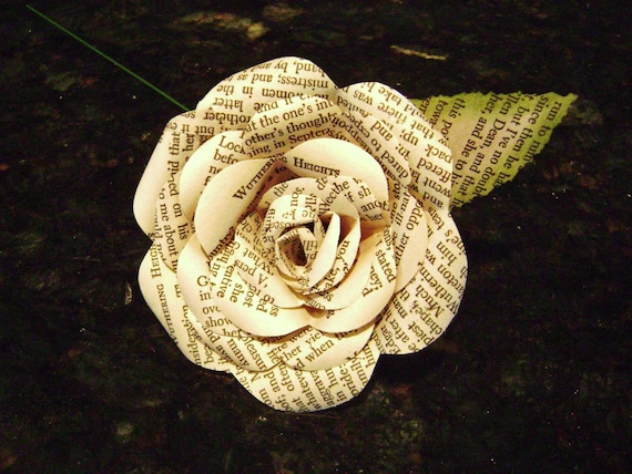 paper rose flower Wuthering Heights Emily Bronte  recycled book pages  romance classic for wedding bouquets and decorations