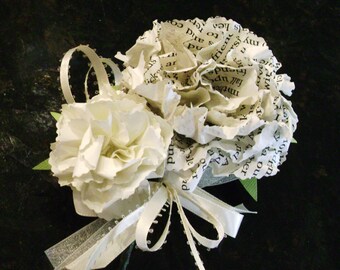 carnation boutonniere buttonhole lapel pin vintage book page white wrist corsage wedding  homecoming prom hair comb