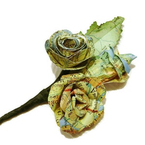 vintage map atlas paper rose and bud boutonniere for groom, wedding, formal occasions image 3