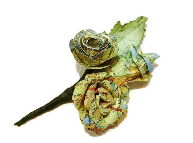 vintage map atlas paper rose and bud boutonniere for groom, wedding, formal occasions image 3