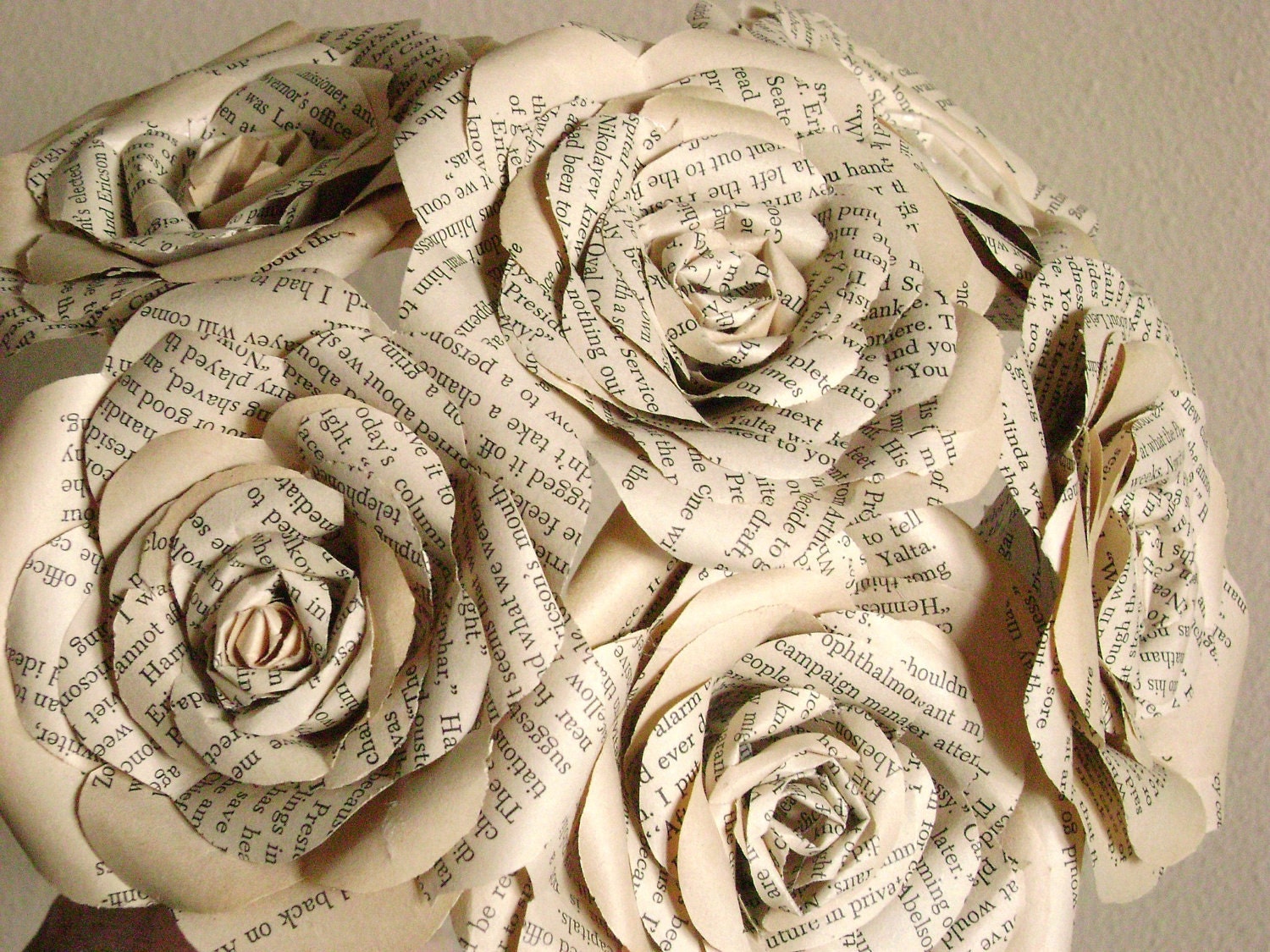 vintage book paper roses long stemmed bouquet for weddings, mothers day graduation, get well