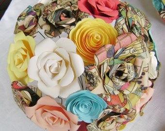 Lindsey bridesmaid bouquet comic book recycled book page paper rose alternative wedding