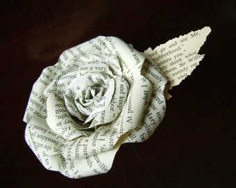 Jane Austen Sense and Sensibility book paper flower rose made from a recycled novel