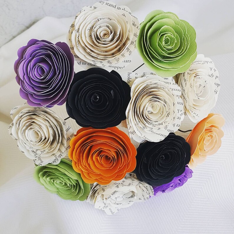 Halloween fall spiral rose paper flower bouquet centerpiece farmhouse decor wedding bouquet toss image 1