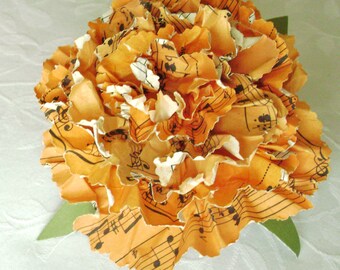 marigold carnation sheet music hymnal book page recycled paper flower alternative paper bouquet