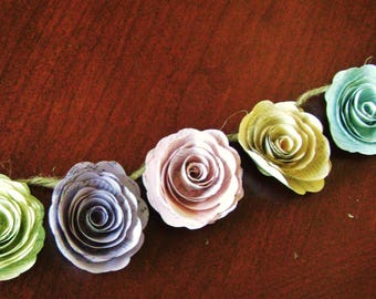 pastel paper flower garland spiral book page roses wedding farmhouse spring Easter decor