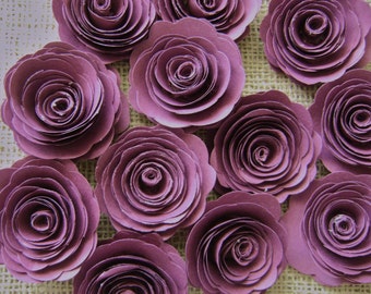 12 one dozen 2 " burgundy plum wine spiral paper rose flowers for wedding bouquets and decorations