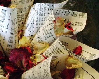 50 vintage recycled empty hymnal sheet music paper cones wedding confetti toss petals potpourri junk decor