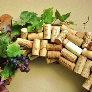 18 original recycled wine cork wreath Washington state and other PNW wineries silk leaves and fake grapes on grapevine wreath image 4