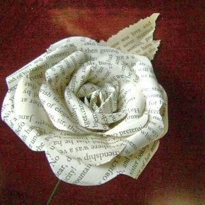 Jane Austen Pride and Prejudice vintage book paper flower rose with leaf on stem or any other of Jane Austen's books image 2