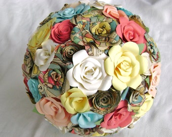 The Lindsey comic book roses bridal bouquet pastels alternative paper flower book page centerpiece