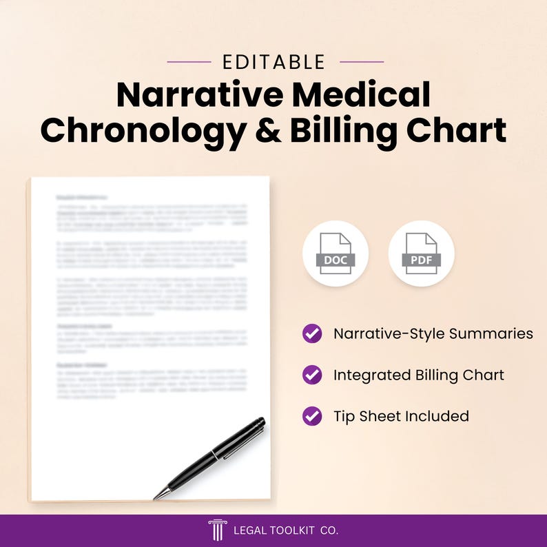 Narrative Medical Chronology Templates: Paralegal, Attorney, Legal ...