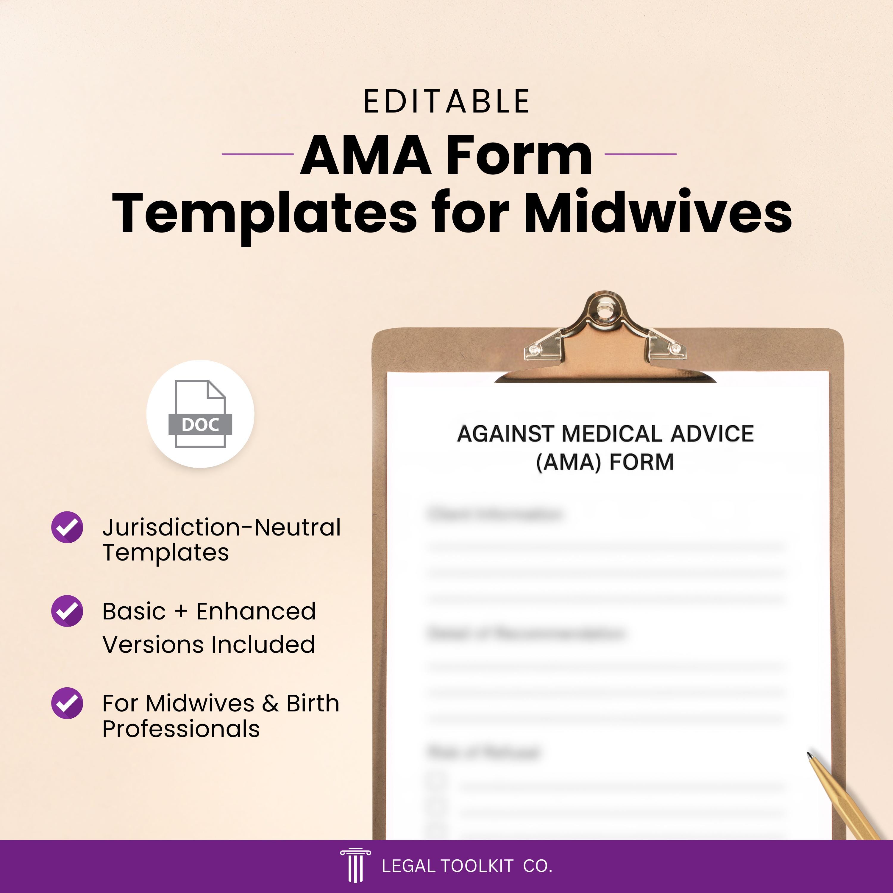 AMA Form Template for Midwives: Editable Refusal of Care Forms (digital ...