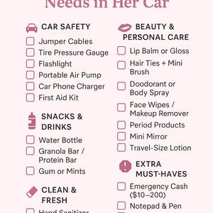Pink Car Emergency Kit - Printable Essentials Checklist (Digital Download)