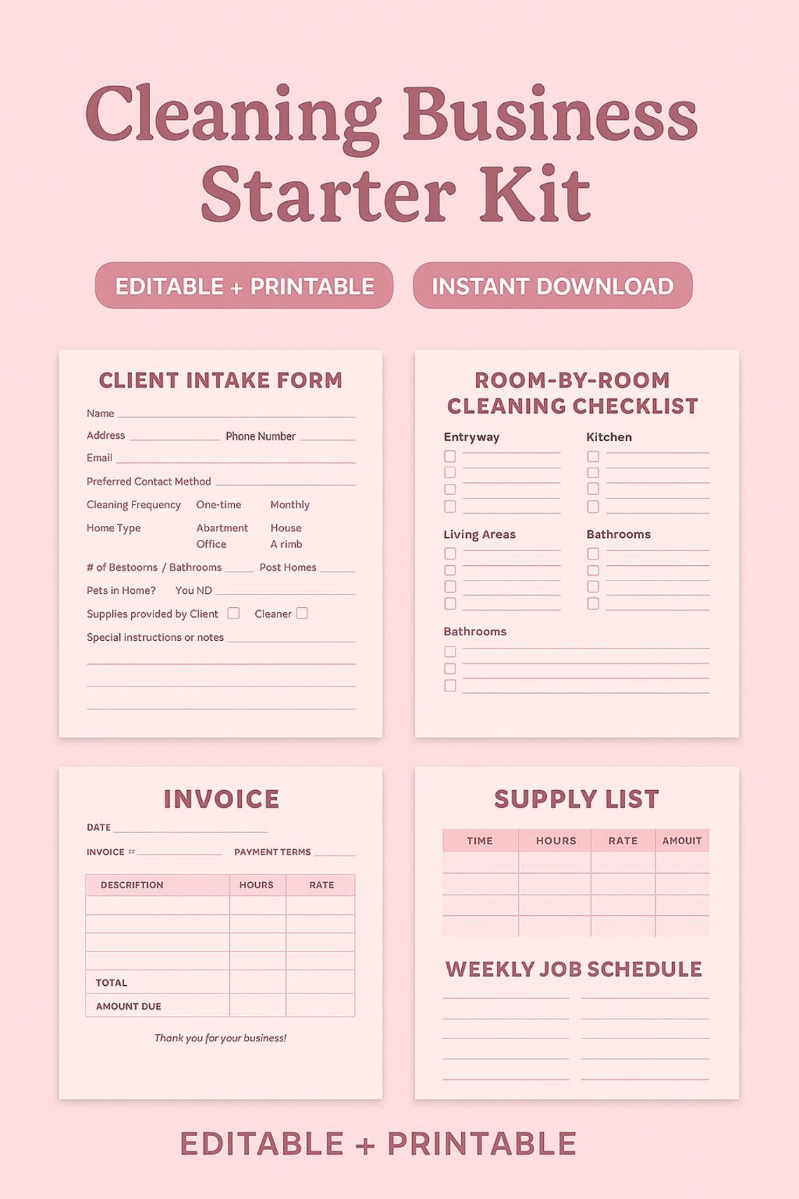 Cleaning Business Starter Kit | Editable Templates for House Cleaners