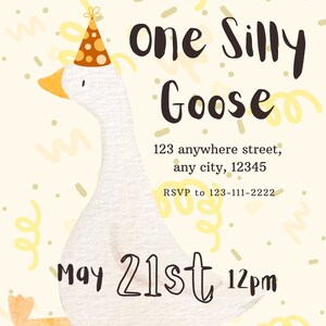 Une invitation d'anniversaire stupide | Thème anniversaire de l'oie | Premier anniversaire de bébé | petit garçon ou petite fille | Carte d'anniversaire à imprimer