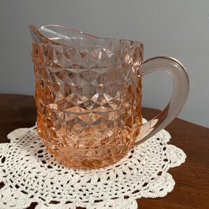 Vintage Pink Jeanette Glass Holiday Buttons & Bows Milk Pitcher