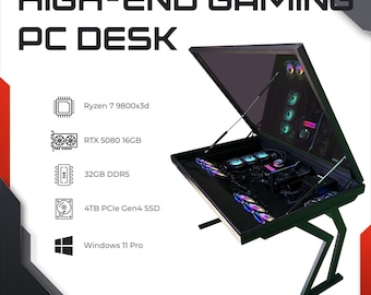 High-End Gaming PC Desk - Ryzen 7 9800X3D, RTX 5080 16GB, 32GB DDR5, PCIe Gen4 4TB SSD, Liquid Cooled, WiFi, Windows 11 Pro (Black)