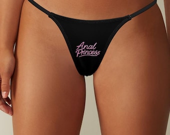 Anal Princess Thong Panties - Funny Naughty Underwear - Adult Humor Lingerie Gift - Bachelorette Party Gag Gift - Sexy Black Thong for Her