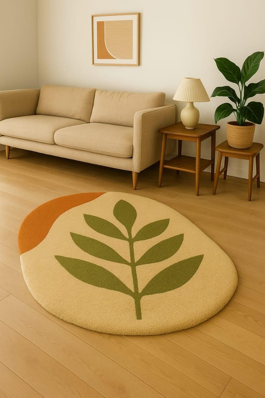 Handmade Wool Tufted Rug: Modern Leaf Design, Boho Decor - Etsy