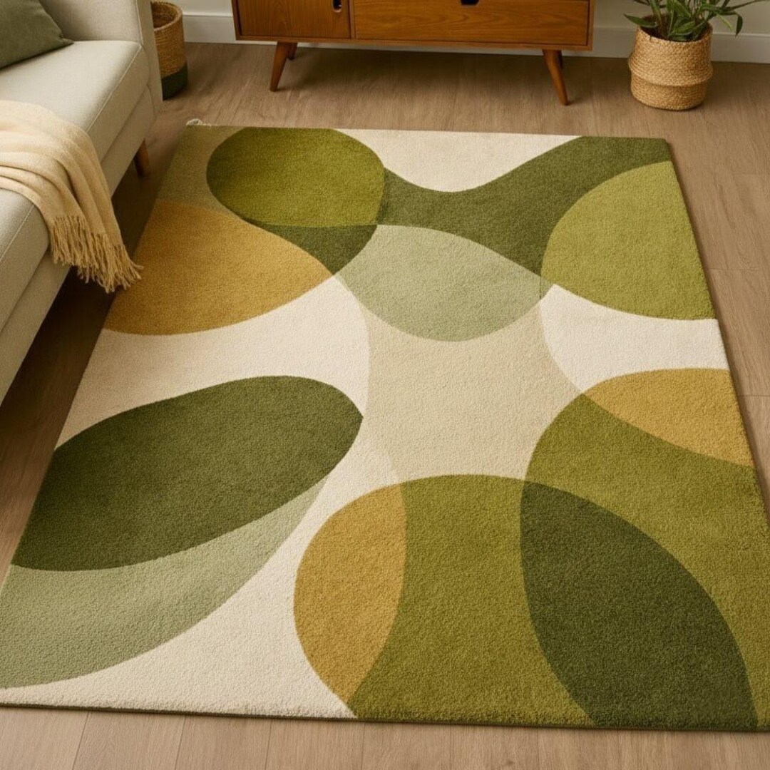 Mid Century Modern Abstract Area Rug Green Mustard Geometric Retro ...