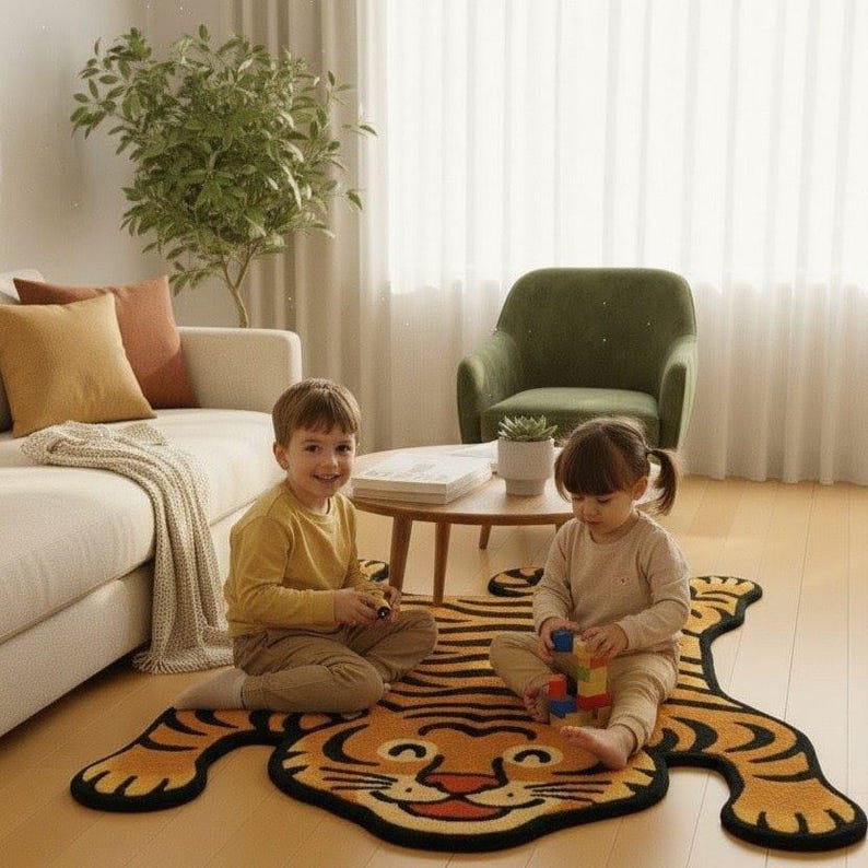 Handmade Tibetan Tiger Rug Animal Shaped Carpet Funky Maximalist ...