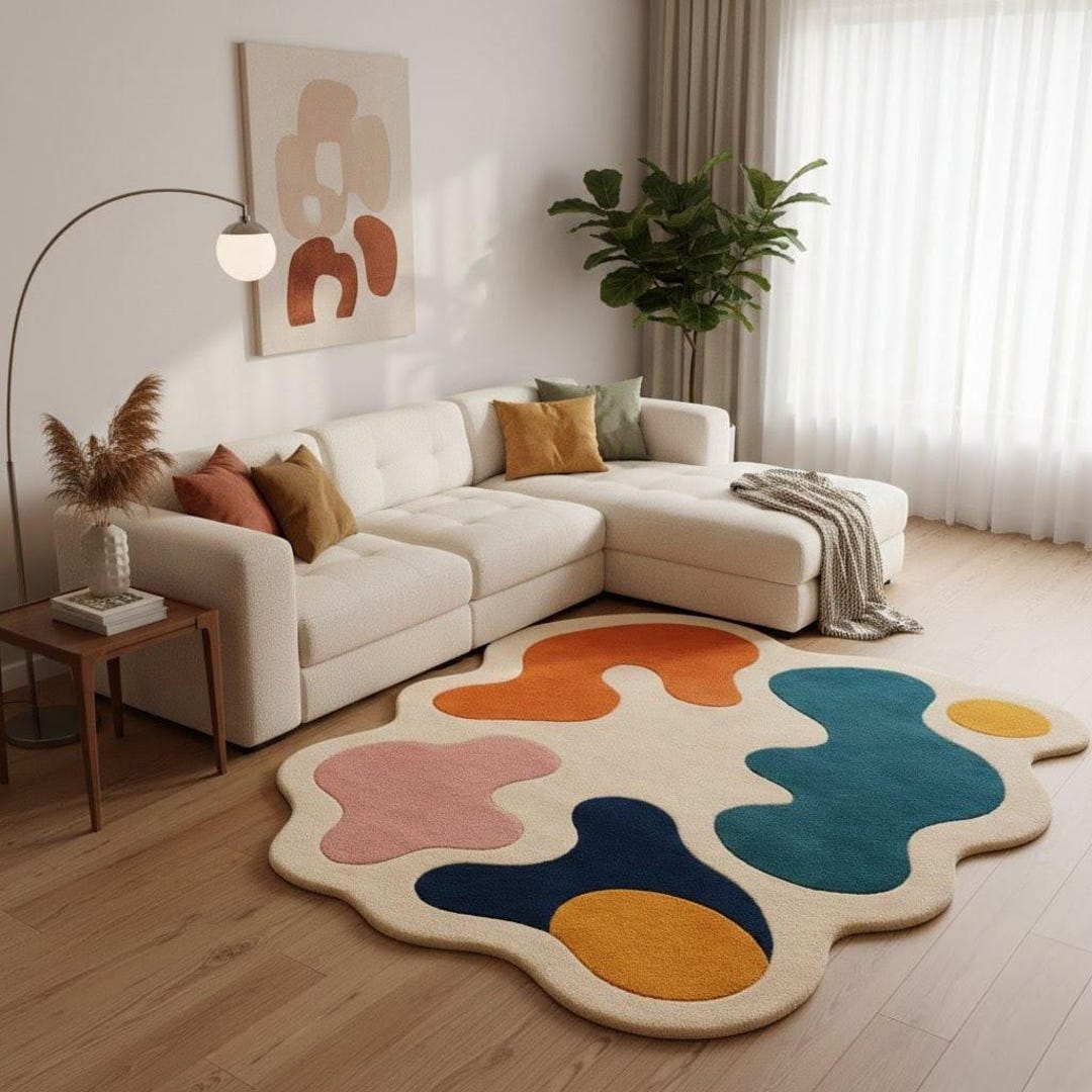 Amorph Rugs Colorful Abstract Amoeba Shaped Rug, Modern Hand Tufted Irregular Wavy ...