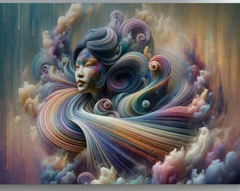 Large Wall Art, Surreal Wall Art, Japanese Waves Wall Art, Maximalist Wall Art, AI Artwork, Apartment Wall Art, Whimsical, Colorful Swirl