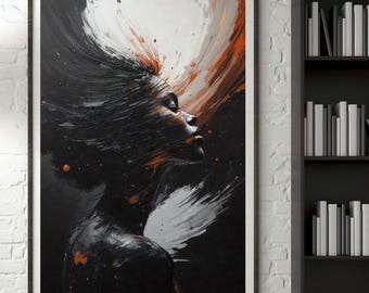Abstract Wall Art Canvas, Black Woman Wall Art, Black Girl Wall Art, African Art, Feminist Art, Moody Wall Art, African American Art