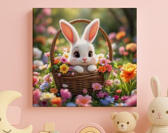 Playroom Wall Art, Bunny Wall Decor, Bunny Nursery Wall Art, Baby, Woodland Nursery, AI Generated Art, Peter Rabbit, Easter Decor, Gift