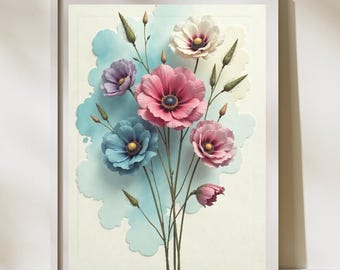Poppy Poppies Wall Art: Botanical Flower Poster, Pink Poppy Art, Minimalist Floral Print, Scandi Style Cottagecore