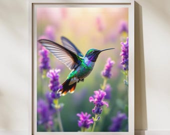Hummingbird Wall Art: Floral Bird Canvas, Gift for Bird Lovers, Farmhouse Living Room Art