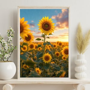 Sunflowers Wall Art, Sunflower Field Sunset, Flower Wall Print, Yellow Flowers Sunny Home Decor, Sunflower Gift, Vertical Art Southern Decor