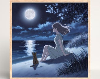 Lofi Girl Japanese Anime Wall Art: Anime Aesthetic Lofi Decor, Studio Ghibli Print, Kiki's Delivery Service