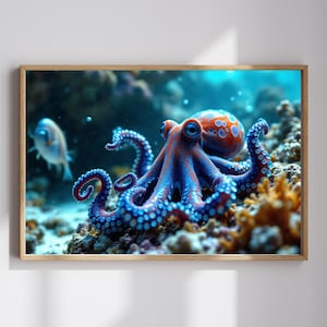 Octopus Wall Art, Octopus Art, Sea Creature Art, Sea Life, Deep Ocean Wall Decor Print, Aquarium Decor, Marine Life Decor, Ocean Theme Art