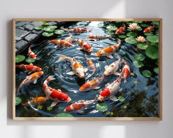 Fish Wall Art, Koi Pond, Koi Pond Wall Art, Koi Fish Wall Art Zen Decor, Japanese Art Koi Fish Print, Koi Carp, Japanese Koi, Koi Print Gift