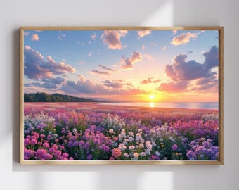 Wildflower Wall Art Print, Pink Floral Wall Art, Rocky Mountain Canvas Wall Art, Mount Rainer Landscape, Grand Teton Park, Yosemite Canvas