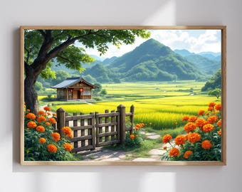 Howl's Moving Castle Poster: Studio Ghibli Whimsical Anime Art, Japanese Countryside Wall Art