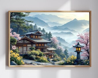 Kyoto Japan Wall Art: Japanese Tea House, Sakura Tree Print, Japan Landscape