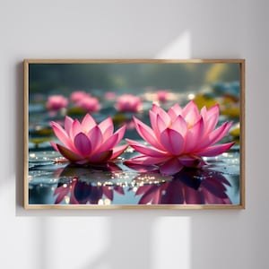 Pink Lotus, Water Lily Art Print, Lotus Pond Floral Wall Art, Lily Pad Art, Water Lillies Art, Nature Art Print, Botanical Art, Flower Print