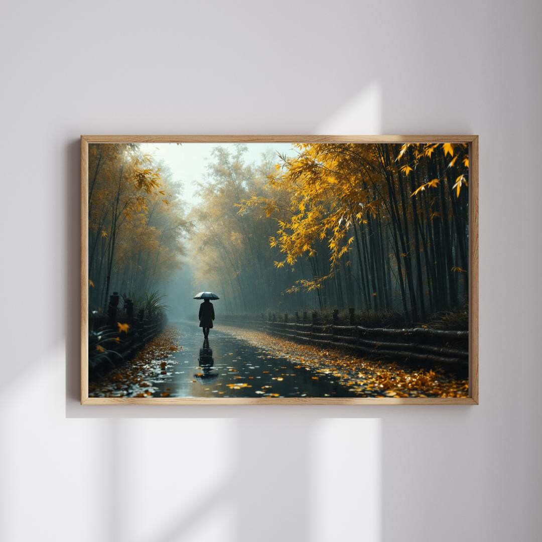 Rainy Autumn Forest Pathway Wall Art, Halloween Decor, Moody Fall ...