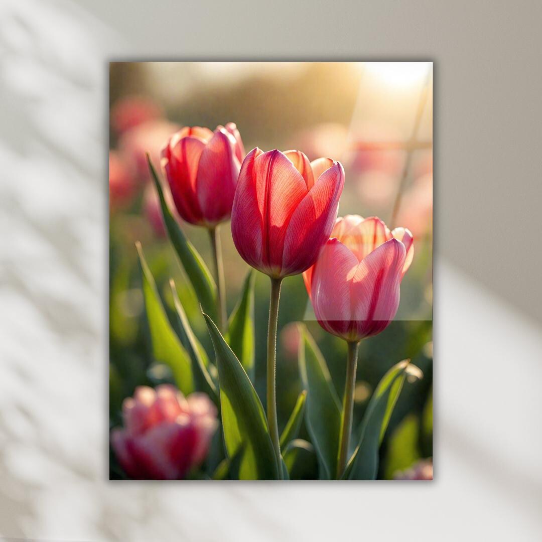 Tulip Flower Tempered Glass Wall Art: Modern Home Decor - Etsy
