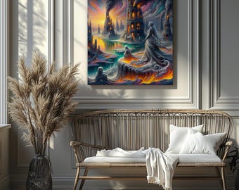 Surreal Kingdom of Flame – Dreamlike Fantasy Canvas Art (Canvas Print Only/No Frame)