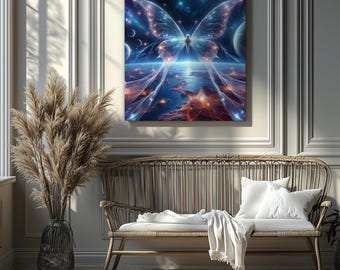 Celestial Butterfly Over Earth – Fantasy Space Art (Canvas Print Only/No Frame)